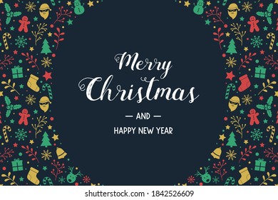 Christmas background with ornaments. Design of Xmas greeting card. Vector