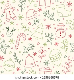 Christmas background with ornaments. Design of Xmas seamless pattern. Vector