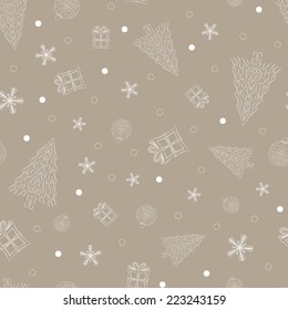 christmas background with ornaments, vector, seamless pattern