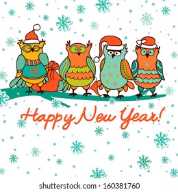 christmas background with  owls