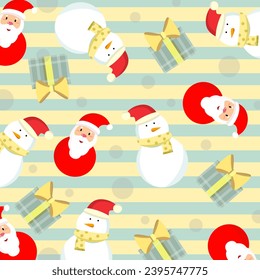 Christmas background painting Cute Christmas wallpaper, snowman, gift, Santa Claus, Christmas pattern background, yellow tone.