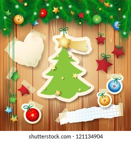 Christmas background with paper elements, vector illustration