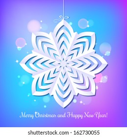 Christmas background with paper snowflake. Vector illustration