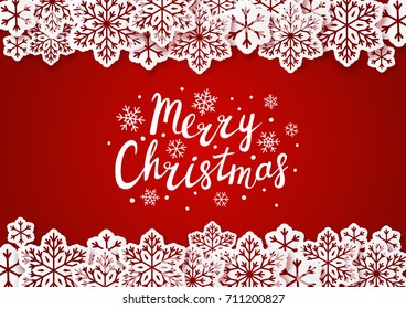 Christmas background with paper snowflakes border