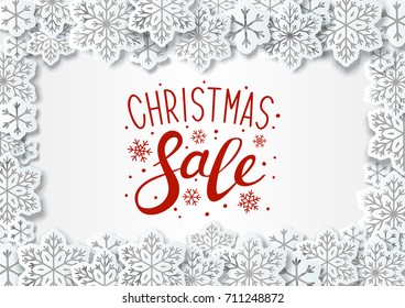 Christmas background with paper snowflakes border