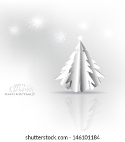Christmas background with Paper Christmas tree, vector illustration.