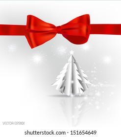 Christmas background with Paper Christmas tree, vector illustration.