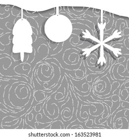 christmas background with paper winter symbols