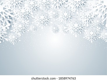 Christmas background with papercut style snowflakes design