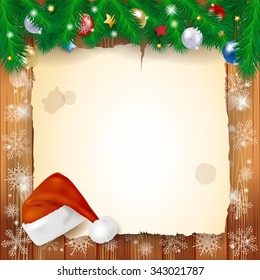 Christmas background with parchment, vector illustration 