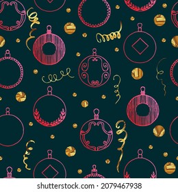 Christmas background party celebration vector Christmas seamless pattern Christmas tree toy, Christmas balls confetti . Wallpaper for wrapping paper, invitations, paper and cards, website backgrounds.