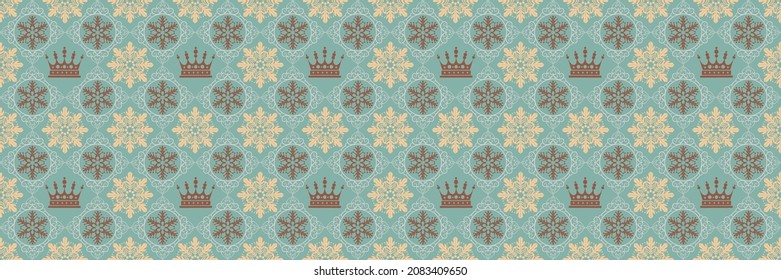 Christmas background pattern with decorative ornament in vintage style for your design projects, seamless pattern, wallpaper textures with flat design. Vector illustration