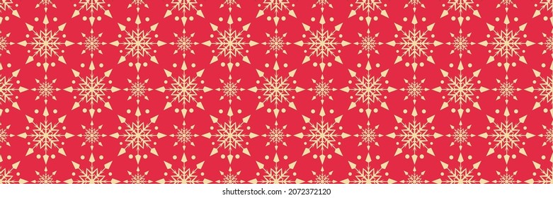 Patrón de fondo navideño con copos de nieve decorativos sobre un fondo rojo para tu diseño. Fondo perfecto para papel pintado, texturas. Ilustración vectorial.