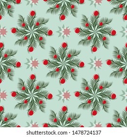 Christmas background pattern with fir branches. Seamless vector illustration.