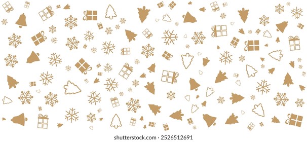 christmas background pattern golden color pine tree snowflakes gifts bells