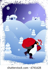 Christmas background with penguin