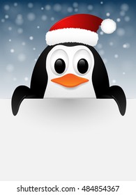 Christmas background with penguin and place for  text. Vector illustration. 