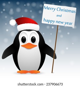 Christmas background with penguin. Vector illustration. 