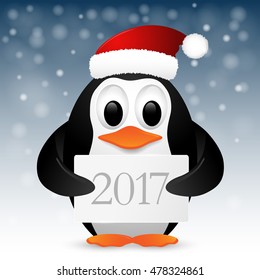 Christmas background with penguin. Vector illustration. 