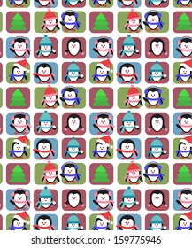 christmas background with penguins and trees