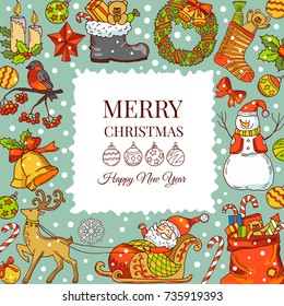 Christmas background pictures. Vector illustrations for holiday. Frame with place for your text. Christmas holiday card, new year and merry xmas