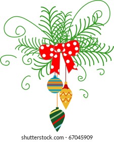 Christmas background with pine leaves and globes