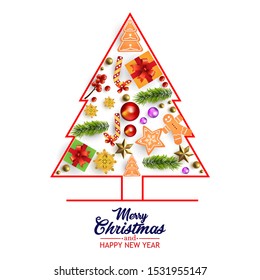 Christmas background with pine tree decoration and compositions