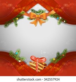 Christmas background with pine tree and gift box