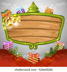 Christmas background with pine tree and gift box