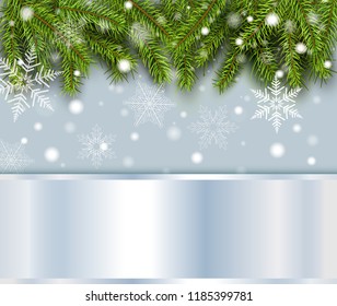 Christmas background, pine tree with snow, winter vector illustration.