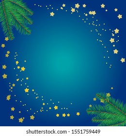 Christmas background with pine trees and confetti with stars