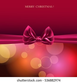 Christmas background with pink bow, vector