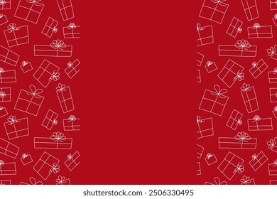 Christmas background with place for inscription, with a pattern of gift boxes hand-drawn in doodle style