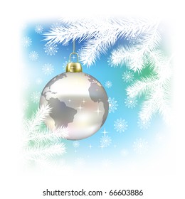 Fondo navideño con planeta en el árbol