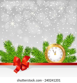 Christmas background with a pocket watch