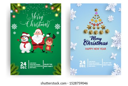 Christmas background poster, banner, covers with decoration Santa claus and sparkling star.