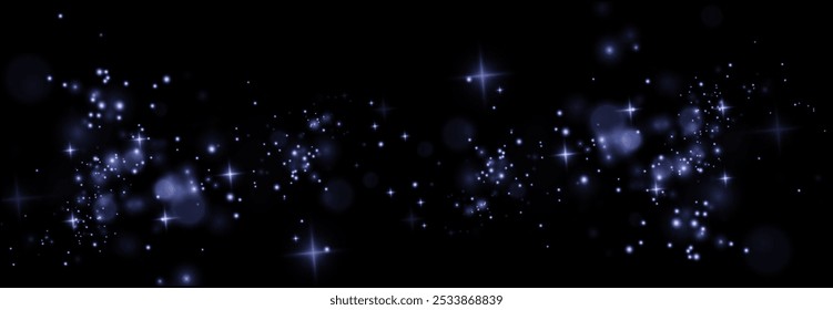 Christmas background. Powder dust blue  light PNG. Magic shining blue dust. Fine, shiny dust bokeh particles fall off slightly. Fantastic shimmer effect. Vector illustrator.