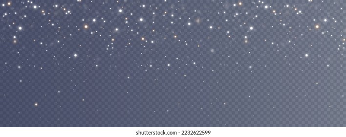 Weihnachtshintergrund. Pulverstaubbeleuchtung PNG. Magischer leuchtender Gold- und Weißstaub. Feine, glänzende Bokeh-Partikel fallen leicht ab. Fantastischer Schimmer-Effekt. Vektorgrafik-Illustrator.