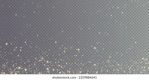 Christmas background. Powder dust light png. Magic shining gold dust. Fine, shiny dust bokeh particles fall off slightly. Fantastic shimmer effect. Vector illustrator.