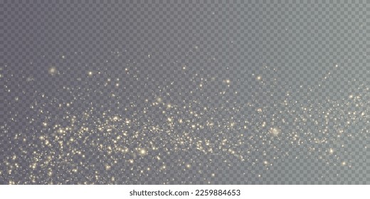 Christmas background. Powder dust light png. Magic shining gold dust. Fine, shiny dust bokeh particles fall off slightly. Fantastic shimmer effect. Vector illustrator.