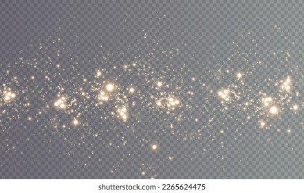 Christmas background. Powder dust light PNG. Magic shining gold dust. Fine, shiny dust bokeh particles fall off slightly. Fantastic shimmer effect. Vector illustrator.