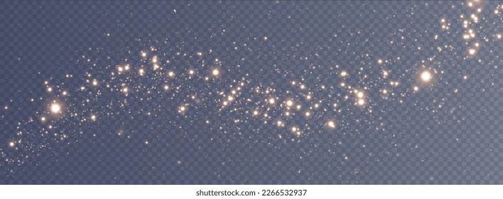 Christmas background. Powder dust light PNG. Magic shining gold and white dust. Fine, shiny dust bokeh particles fall off slightly. Fantastic shimmer effect. Vector illustrator.