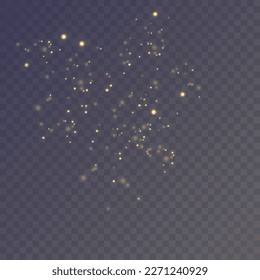 Christmas background. Powder dust light PNG. Magic shining gold dust. Fine, shiny dust bokeh particles fall off slightly. Fantastic shimmer effect. Vector illustrator.