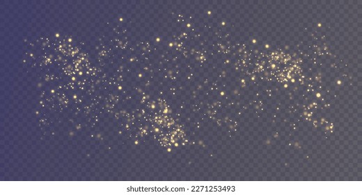 Christmas background. Powder dust light PNG. Magic shining gold and white dust. Fine, shiny dust bokeh particles fall off slightly. Fantastic shimmer effect. Vector illustrator.