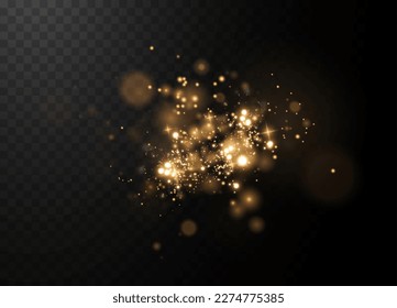 Christmas background. Powder dust light PNG. Magic shining gold dust. Fine, shiny dust bokeh particles fall off slightly. Fantastic shimmer effect. Vector illustrator.