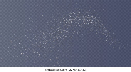 Christmas background. Powder dust light PNG. Magic shining gold and white dust. Fine, shiny dust bokeh particles fall off slightly. Fantastic shimmer effect. Vector illustrator.