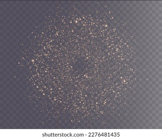 Christmas background. Powder dust light PNG. Magic shining gold and white dust. Fine, shiny dust bokeh particles fall off slightly. Fantastic shimmer effect. Vector illustrator.