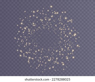 Christmas background. Powder dust light PNG. Magic shining gold and white dust. Fine, shiny dust bokeh particles fall off slightly. Fantastic shimmer effect. Vector illustrator.