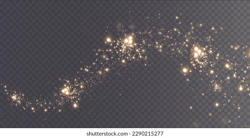  Christmas background. Powder dust light PNG. Magic shining gold dust. Fine, shiny dust bokeh particles fall off slightly. Fantastic shimmer effect. Vector illustrator.
