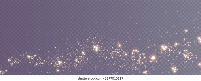 Christmas background. Powder dust light PNG. Magic shining gold and white dust. Fine, shiny dust bokeh particles fall off slightly. Fantastic shimmer effect. Vector illustrator.